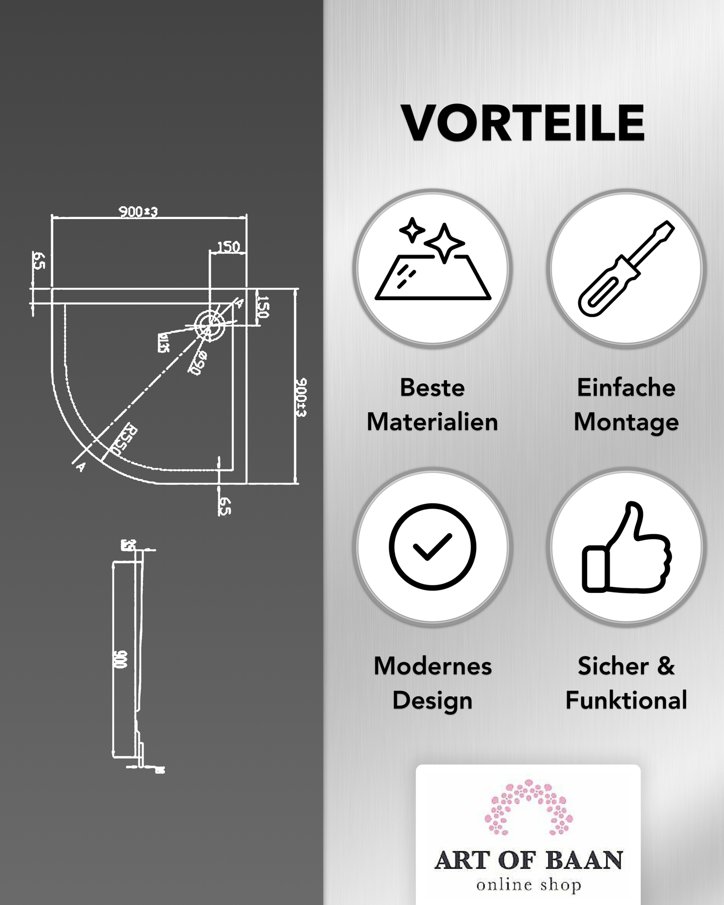Vorteile der Art of Baan Duschwanne mit einfacher Montage, modernem Design und sicherer Funktion
