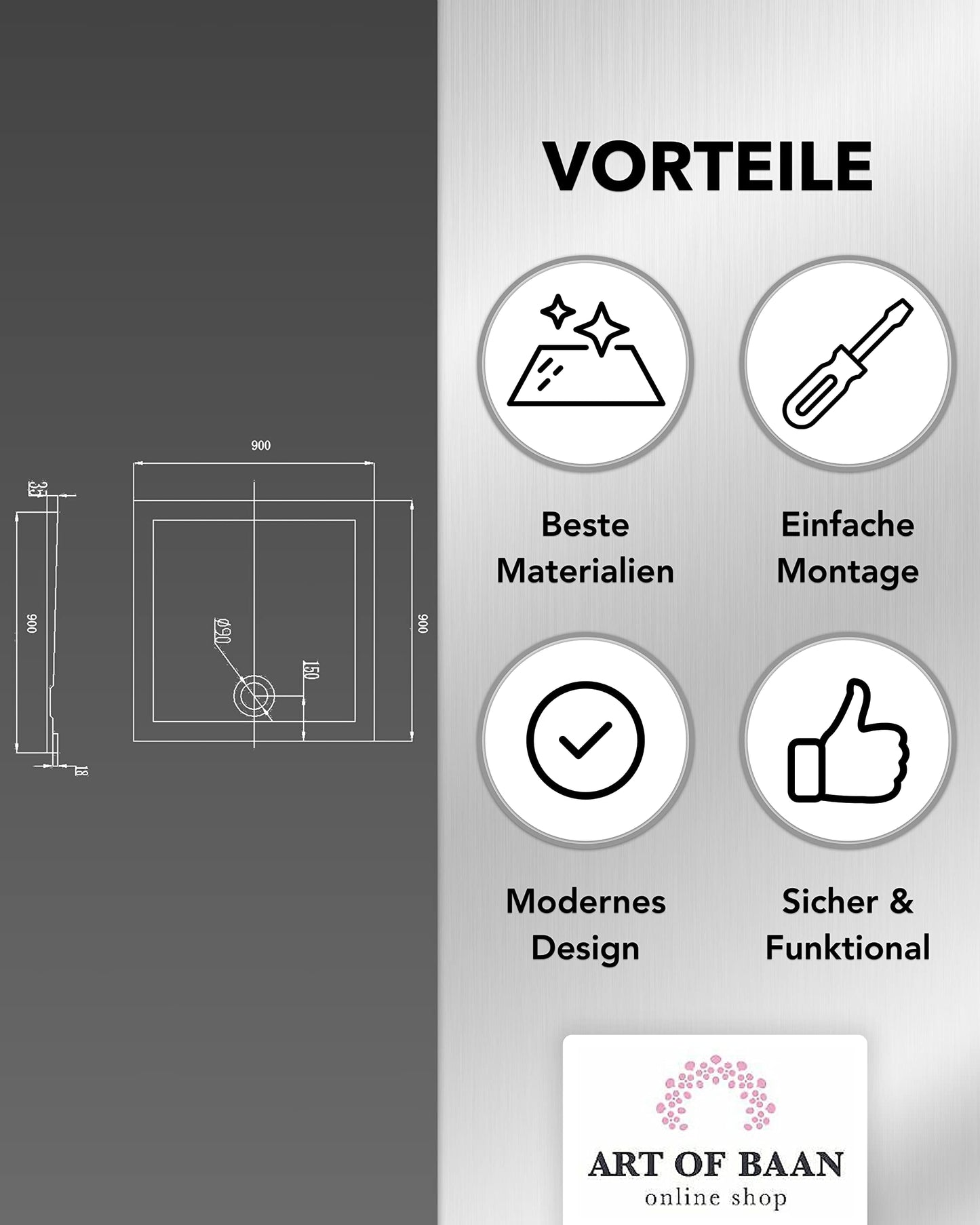 Vorteile der Art of Baan Duschwanne mit einfacher Montage, modernem Design und sicherer Funktion