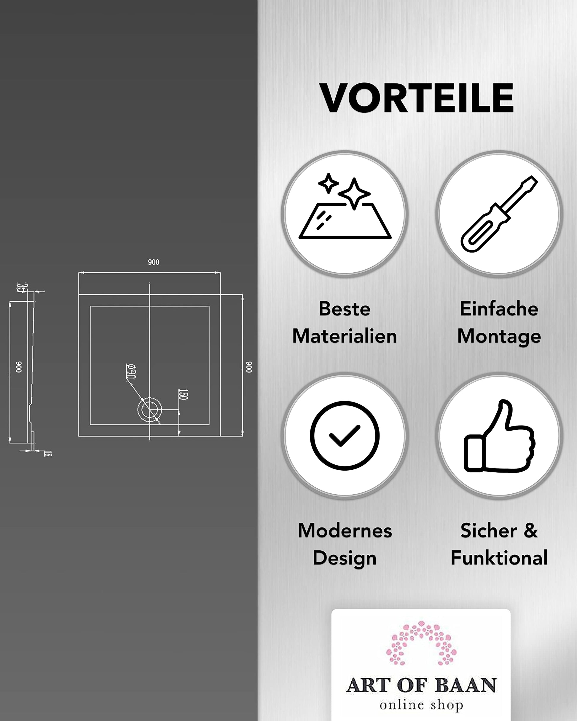 Vorteile der Art of Baan Duschwanne mit einfacher Montage, modernem Design und sicherer Funktion