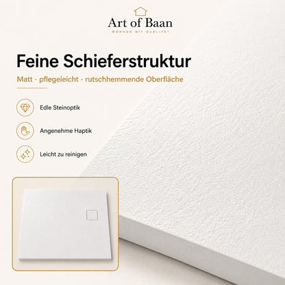 Art of Baan SMC Duschwanne in Weiß mit feiner rutschhemmender Schieferstruktur und pflegeleichter matter Oberfläche