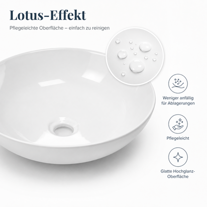 Aufsatzwaschbecken Keramik 40x40 cm – weiß mit Lotus-Effekt | pflegeleicht & modernes Waschbecken