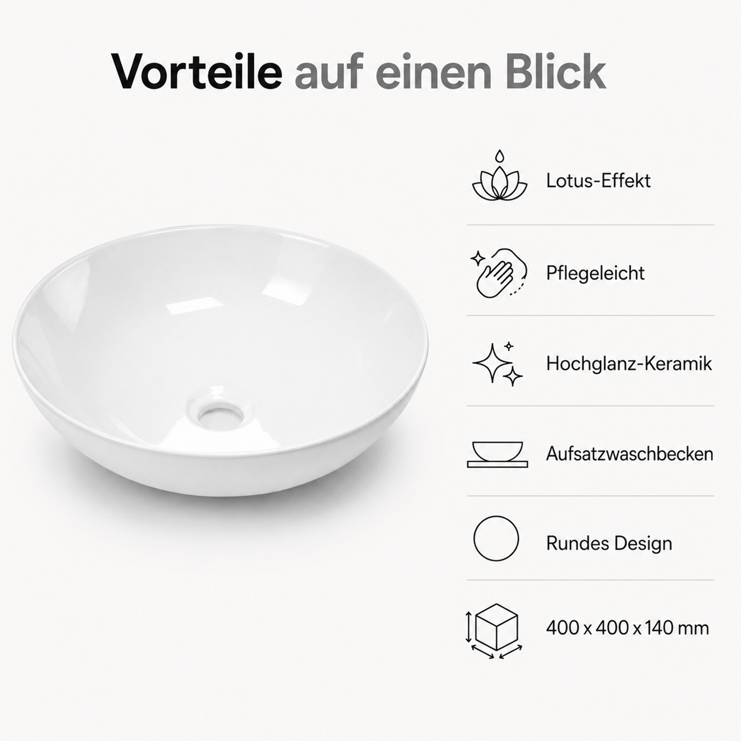 Vorteile des weißen Keramik-Aufsatzwaschbeckens mit Lotus-Effekt und