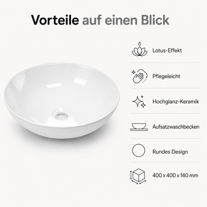 Vorteile des weißen Keramik-Aufsatzwaschbeckens mit Lotus-Effekt und