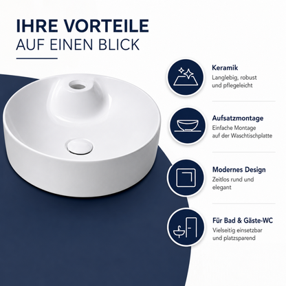 Vorteile eines weißen Keramik Aufsatzwaschbeckens für Bad und Gäste-WC