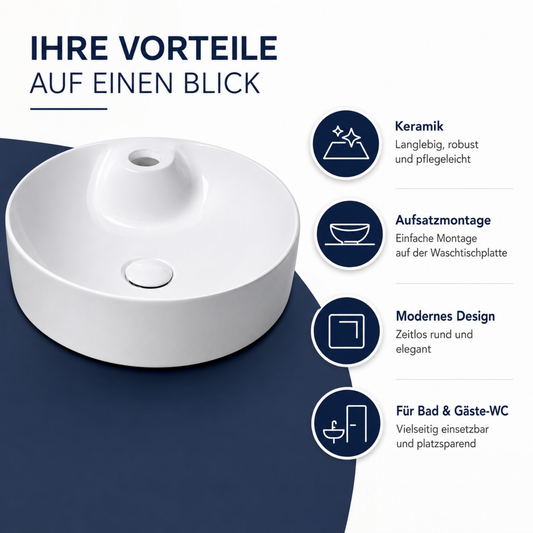 Vorteile eines weißen Keramik Aufsatzwaschbeckens für Bad und Gäste-WC