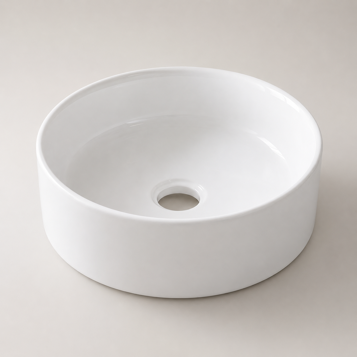 Rundes weißes Keramik-Waschbecken mit schlichtem modernem Design