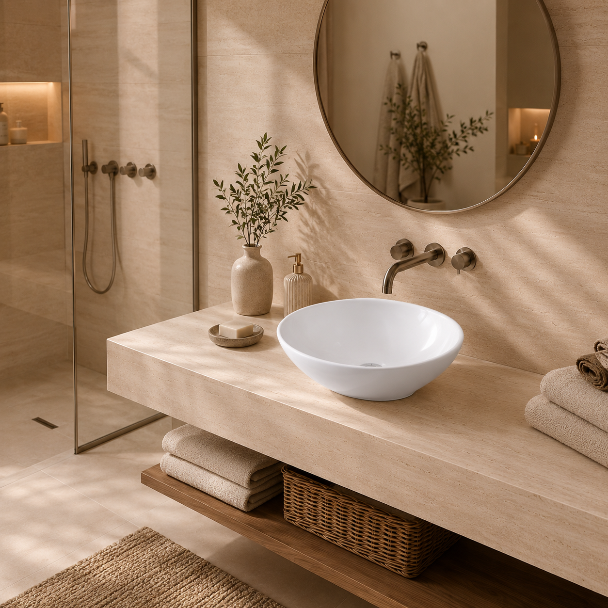 Aufsatzwaschbecken oval 41x33x14 cm – Keramik Waschschale weiß – mit Lotus-Effekt | Handwaschbecken ideal für Gäste WC