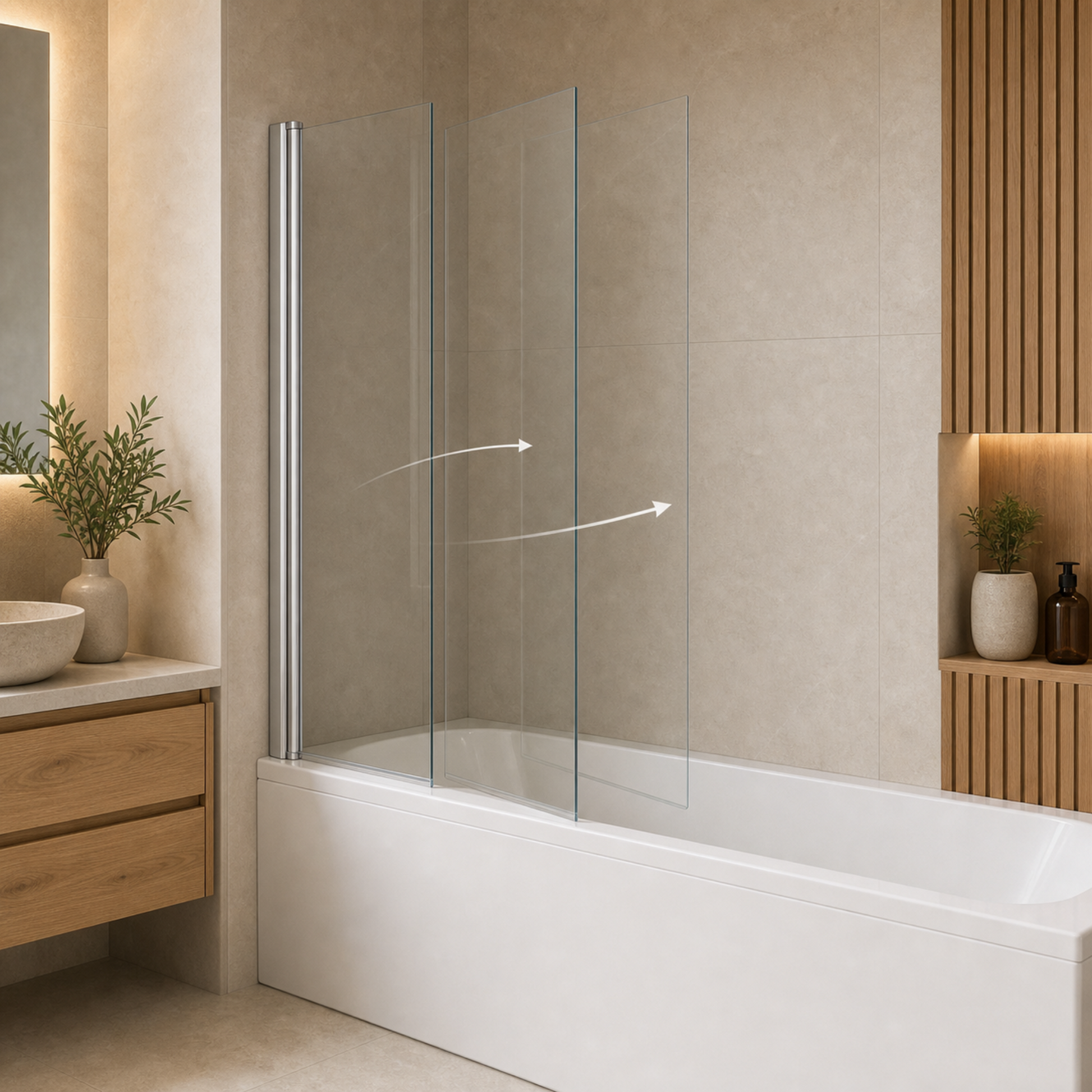 Schwenkbare Badewannen Glasabtrennung mit Pendel-Technik für einfachen Einstieg