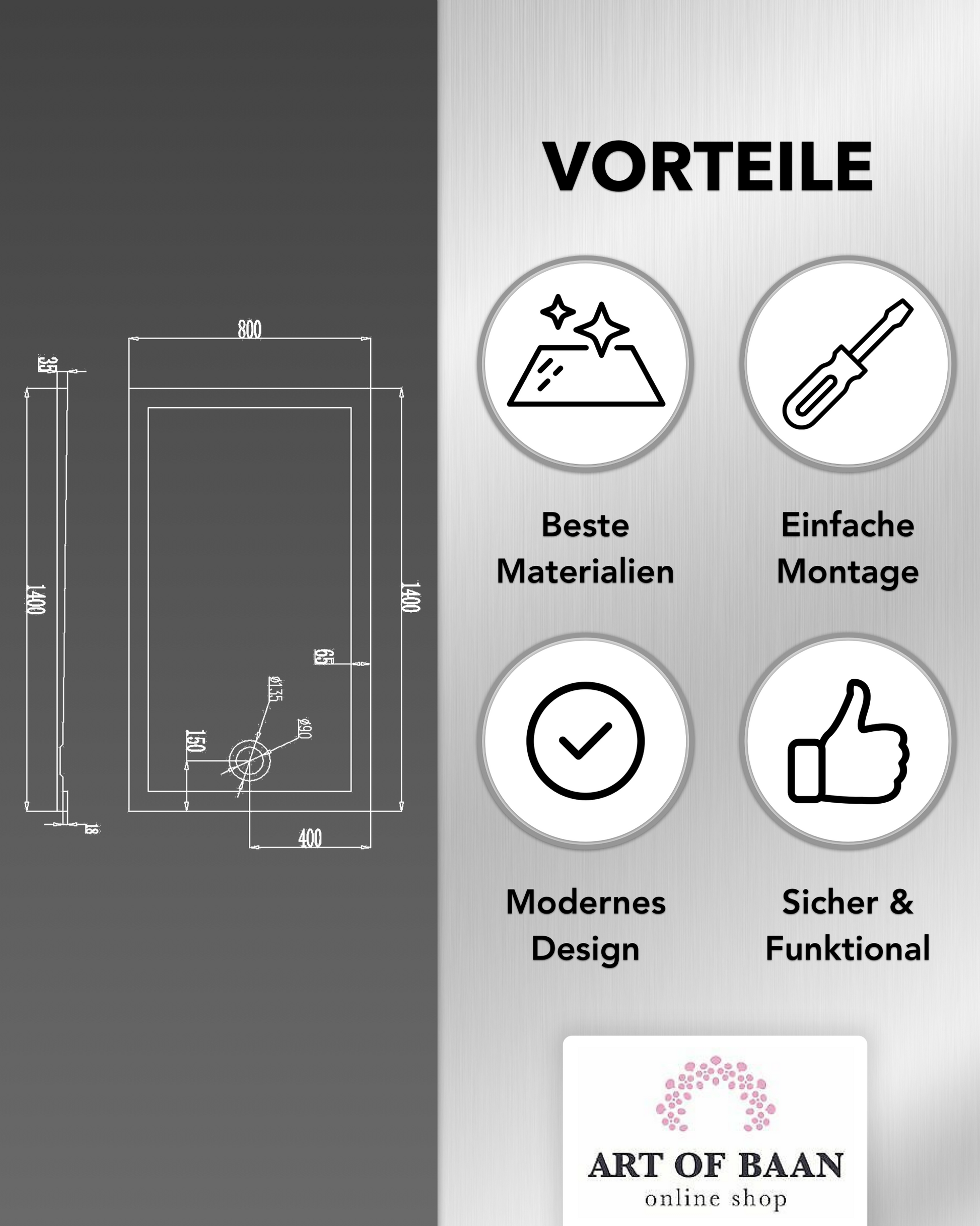 Duschwanne 140x80 cm mit Abmessungen und Vorteilen wie einfache Montage und modernes Design