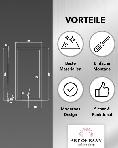 Duschwanne 160x80 cm mit Abmessungen und Vorteilen wie einfache Montage und modernes Design