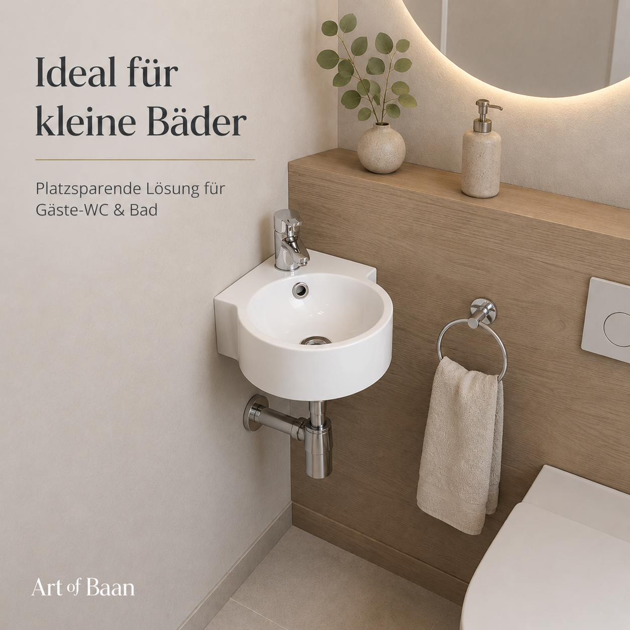 Eckwaschbecken Keramik Weiß 44,5 × 31 cm mit Nano-Beschichtung – platzsparendes Gäste-WC Waschbecken für Wand- oder Tischmontage