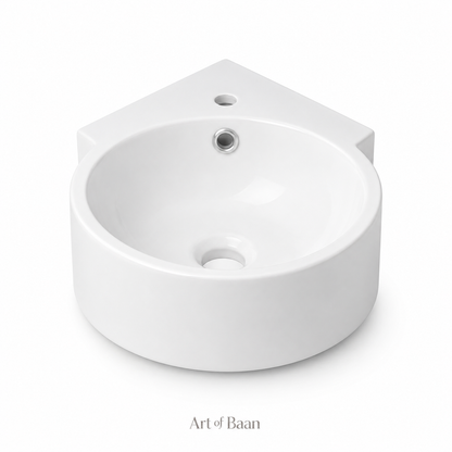 Eckwaschbecken Keramik Weiß 44,5 × 31 cm mit Nano-Beschichtung – platzsparendes Gäste-WC Waschbecken für Wand- oder Tischmontage
