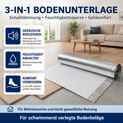 EPE-Bodenunterlage mit Schalldämmung, Aluminium-Feuchtigkeitssperre und polsterndem Gehkomfort