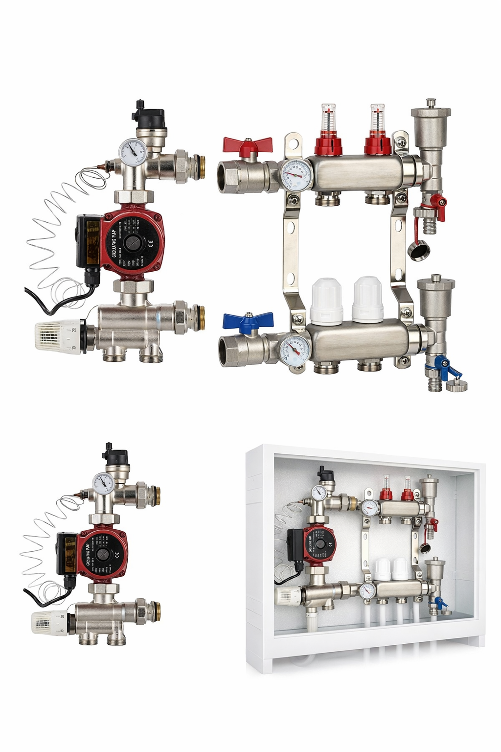 Festwertregelstation für Fußbodenheizung – Mischgruppe mit Umwälzpumpe & Thermostat | Pumpengruppe zur Temperaturregelung für Heizkreisverteiler