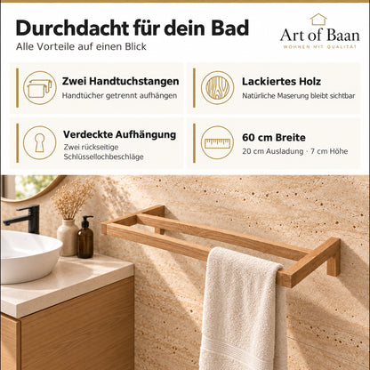 Handtuchhalter Holz 60 cm doppelt – 2 Stangen Eiche oder Kautschukholz