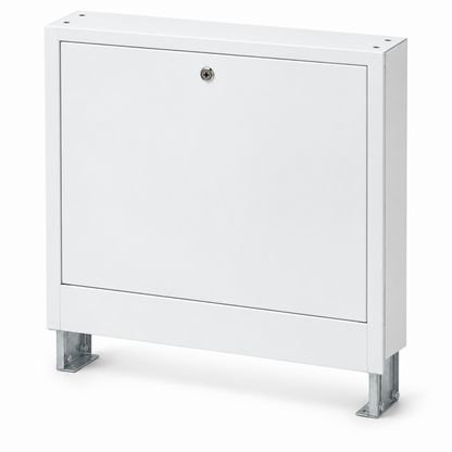 Weißer Aufputz-Verteilerschrank für Fußbodenheizung, 60–100 cm breit, für bis zu 12 Heizkreise