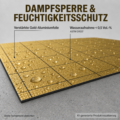 Goldene IXPE-Unterlage mit Gold-Aluminium-Dampfsperre, Schneidraster und Wasseraufnahme unter 0,5 Volumenprozent.
