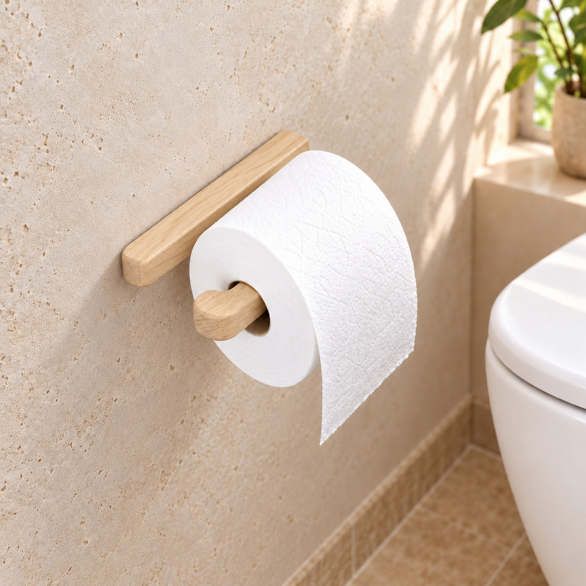 Toilettenpapierhalter aus Holz – WC-Rollenhalter für die Wand (ohne Bohren & zum Schrauben)