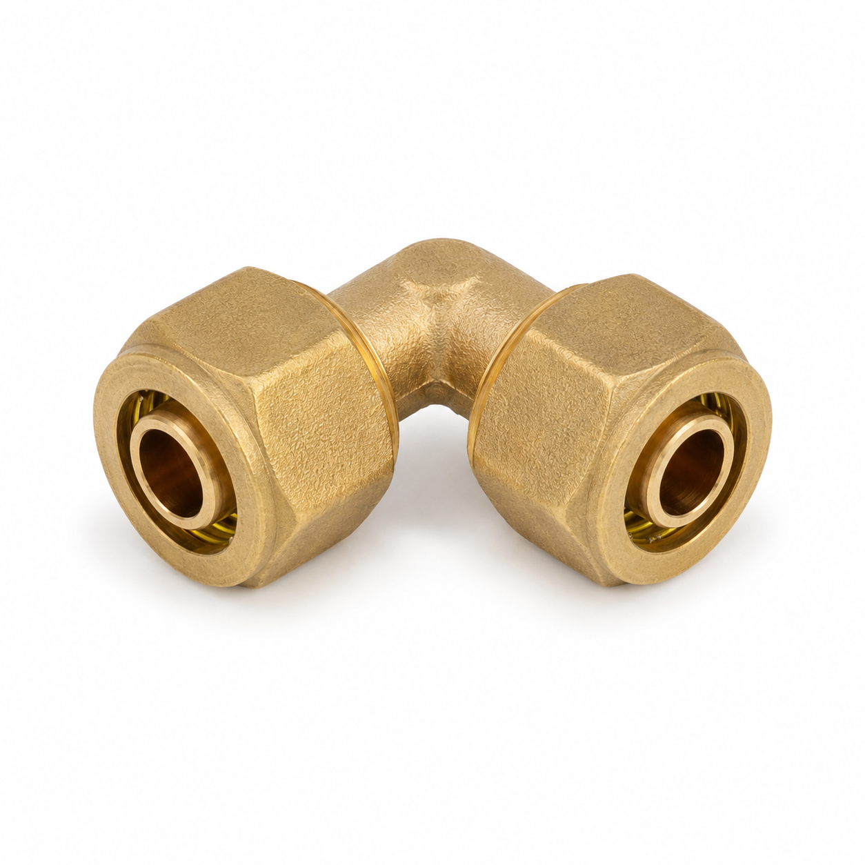 Messing 90 Grad Bogen 16 x 16 mm als Schraubfitting mit Klemmverbindung für Mehrschichtverbundrohr