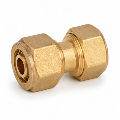 Messing Kupplung Muffe 32 x 32 mm als Schraubfitting mit Klemmverbindung für Mehrschichtverbundrohr