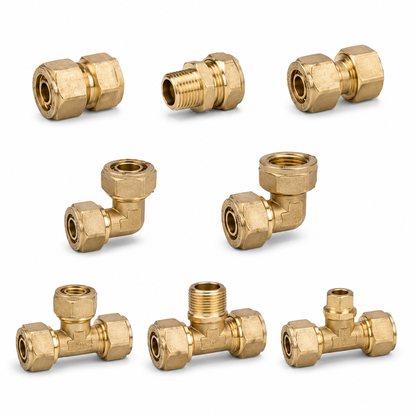 Messing Schraubfittings mit Klemmverbindung für Mehrschichtverbundrohre in 16 mm, 20 mm und 32 mm