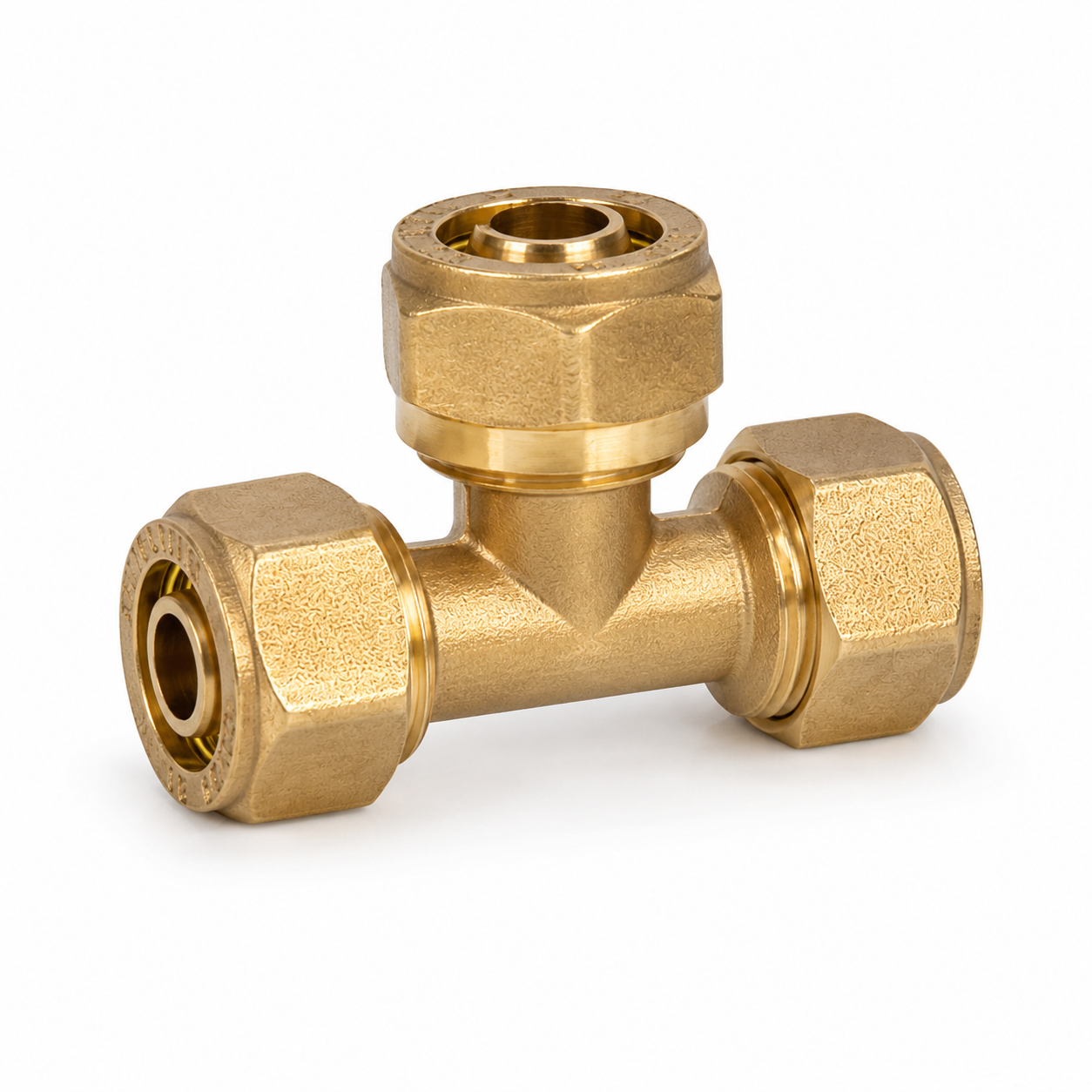 Messing Reduzier T-Stück 20 x 16 x 20 mm als Schraubfitting mit Klemmverbindung für Mehrschichtverbundrohr