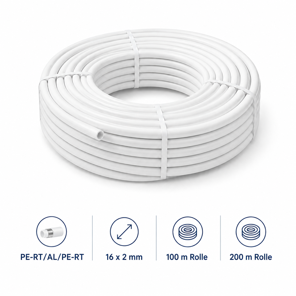 PE-RT-AL-PE-RT Rohr 16x2 mm mit Variantenübersicht für 100 m und 200 m Rollen