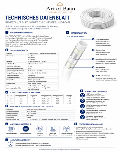 PE-RT/AL/PE-RT Mehrschicht-Verbundrohr 16×2 mm für Fußbodenheizung und Heizungssysteme