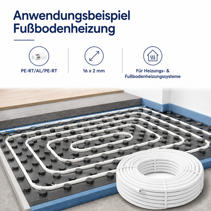 PE-RT-AL-PE-RT Rohr 16x2 mm im Anwendungsbeispiel einer Fußbodenheizung