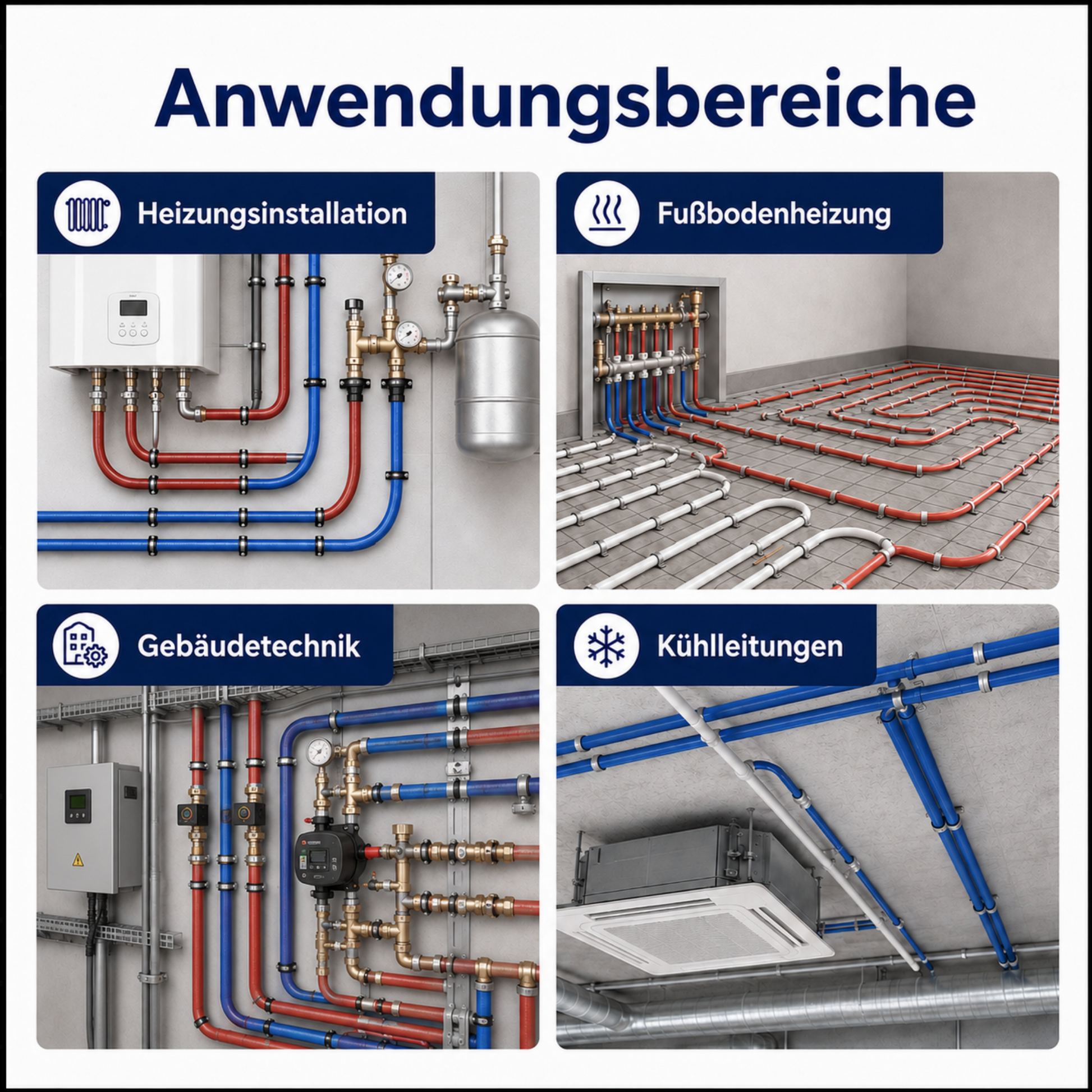 Anwendungsbereiche für PEX-AL-PEX Mehrschichtverbundrohr in Heizungsinstallation, Fußbodenheizung, Gebäudetechnik und Kühlleitungen