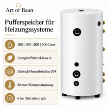 Vorteile des Art of Baan Pufferspeichers mit Edelstahlbehälter, Klasse A und 50 mm Dämmung