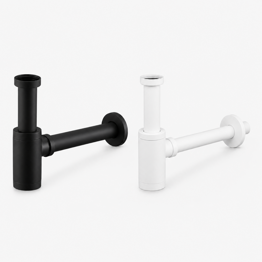 Variantenübersicht mit schwarzem und weißem Siphon für Waschbecken mit Geruchsverschluss und 1 1/4 Zoll x 32 mm Anschluss