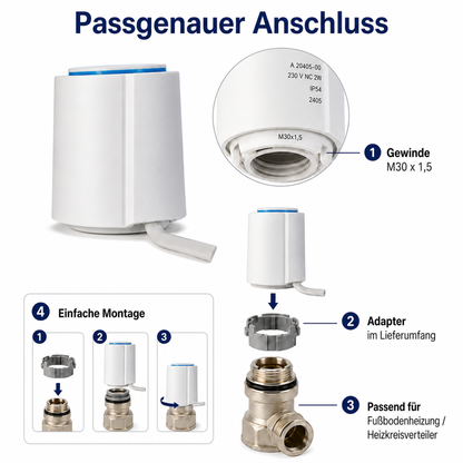 Stellantrieb mit M30x1,5 Anschluss und Adapterring für Heizkreisverteiler