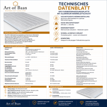 Technisches Datenblatt der Art of Baan XPS 500 Fußbodenheizungsplatte mit Aluminium-Wärmeleitschicht, technischen Eigenschaften und Normangaben