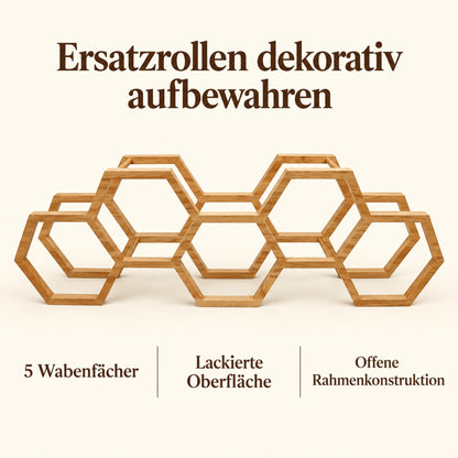 Toilettenpapierhalter mit fünf Wabenfächern, lackierter Oberfläche und offener Rahmenkonstruktion.