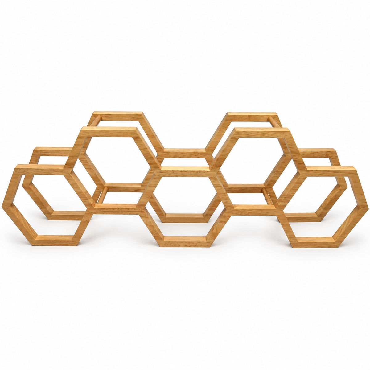 Toilettenpapierhalter aus Holz mit fünf Wabenfächern und offener Rahmenkonstruktion vor weißem Hintergrund.