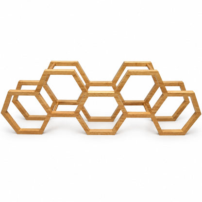 Toilettenpapierhalter aus Holz mit fünf Wabenfächern und offener Rahmenkonstruktion vor weißem Hintergrund.