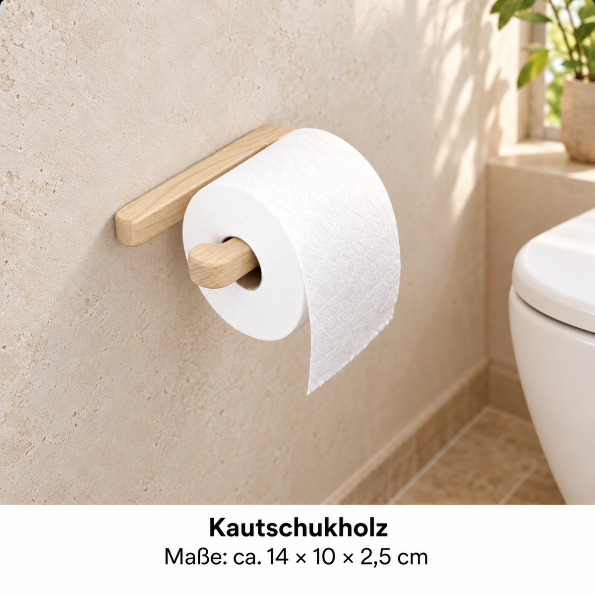 Toilettenpapierhalter aus Holz – WC-Rollenhalter für die Wand (ohne Bohren & zum Schrauben)