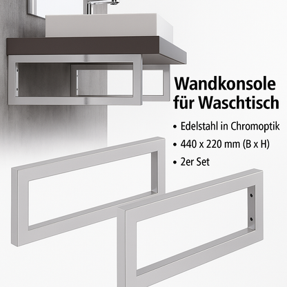 Wandkonsole in Chromoptik für Waschtisch – 2er Set - 44 × 22 cm