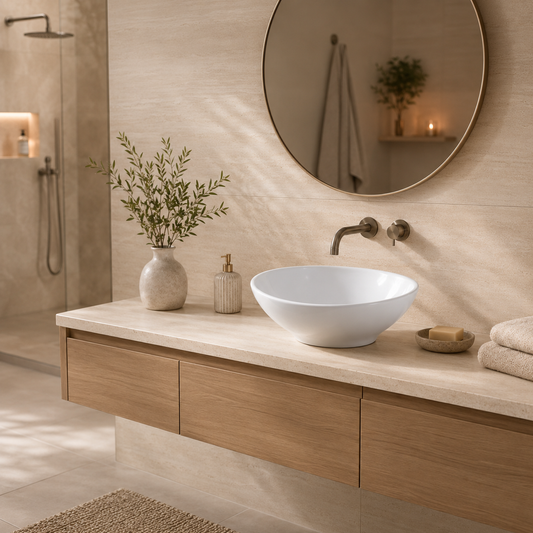 Aufsatzwaschbecken oval 41x33x14 cm – Keramik Waschschale weiß – mit Lotus-Effekt | Handwaschbecken ideal für Gäste WC
