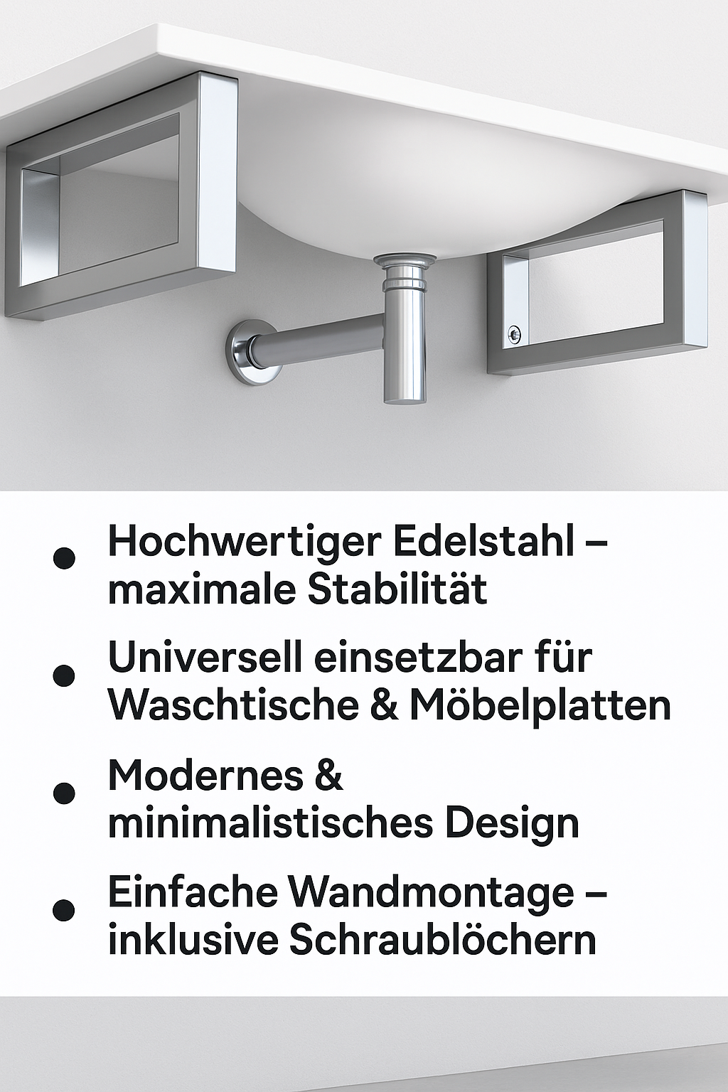 Wandkonsole in Chromoptik für Waschtisch – 2er Set - 44 × 22 cm