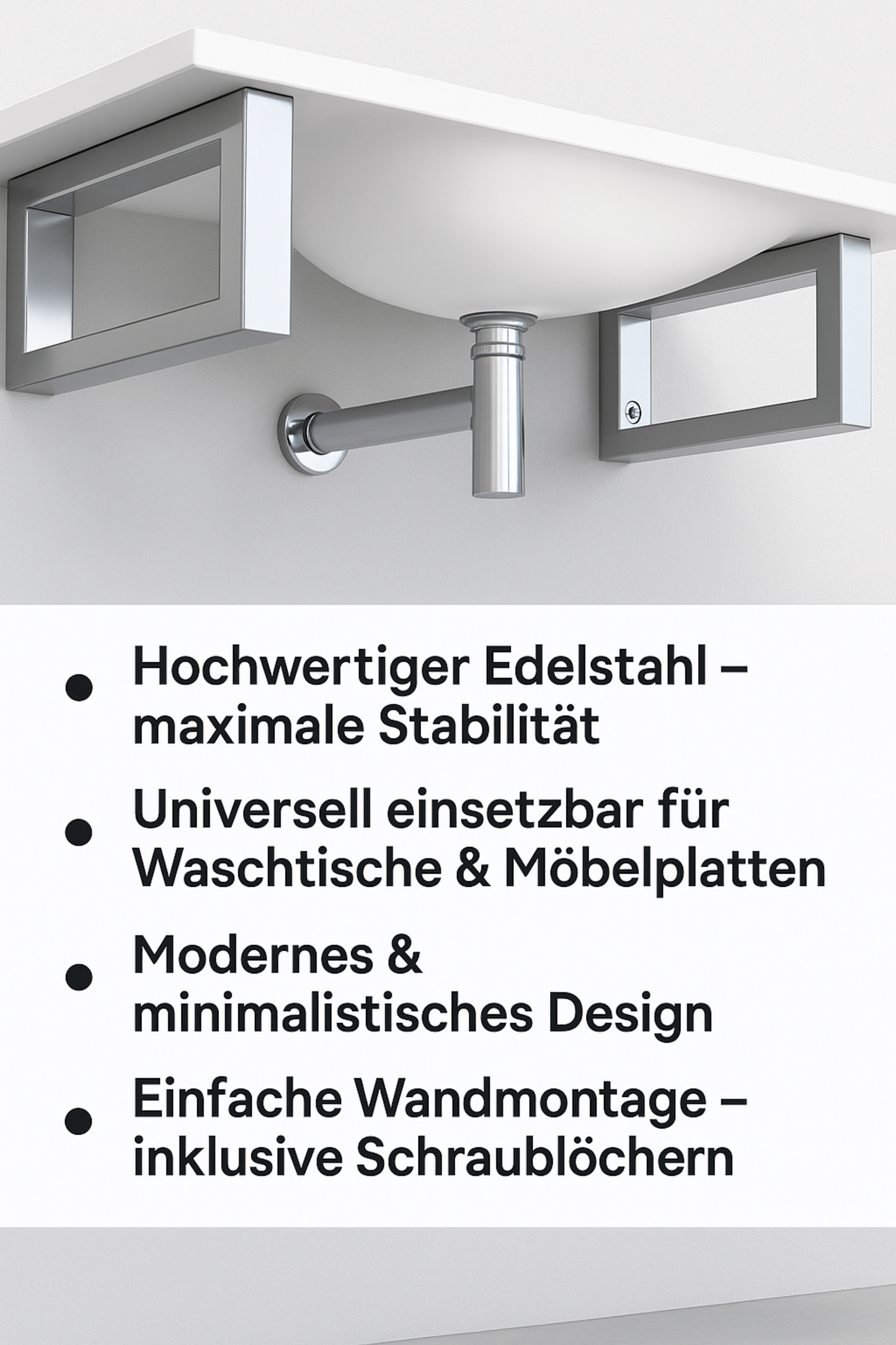 Zweiteilige Wandkonsole in Chromoptik aus Messing für Waschtisch und Aufsatzwaschbecken