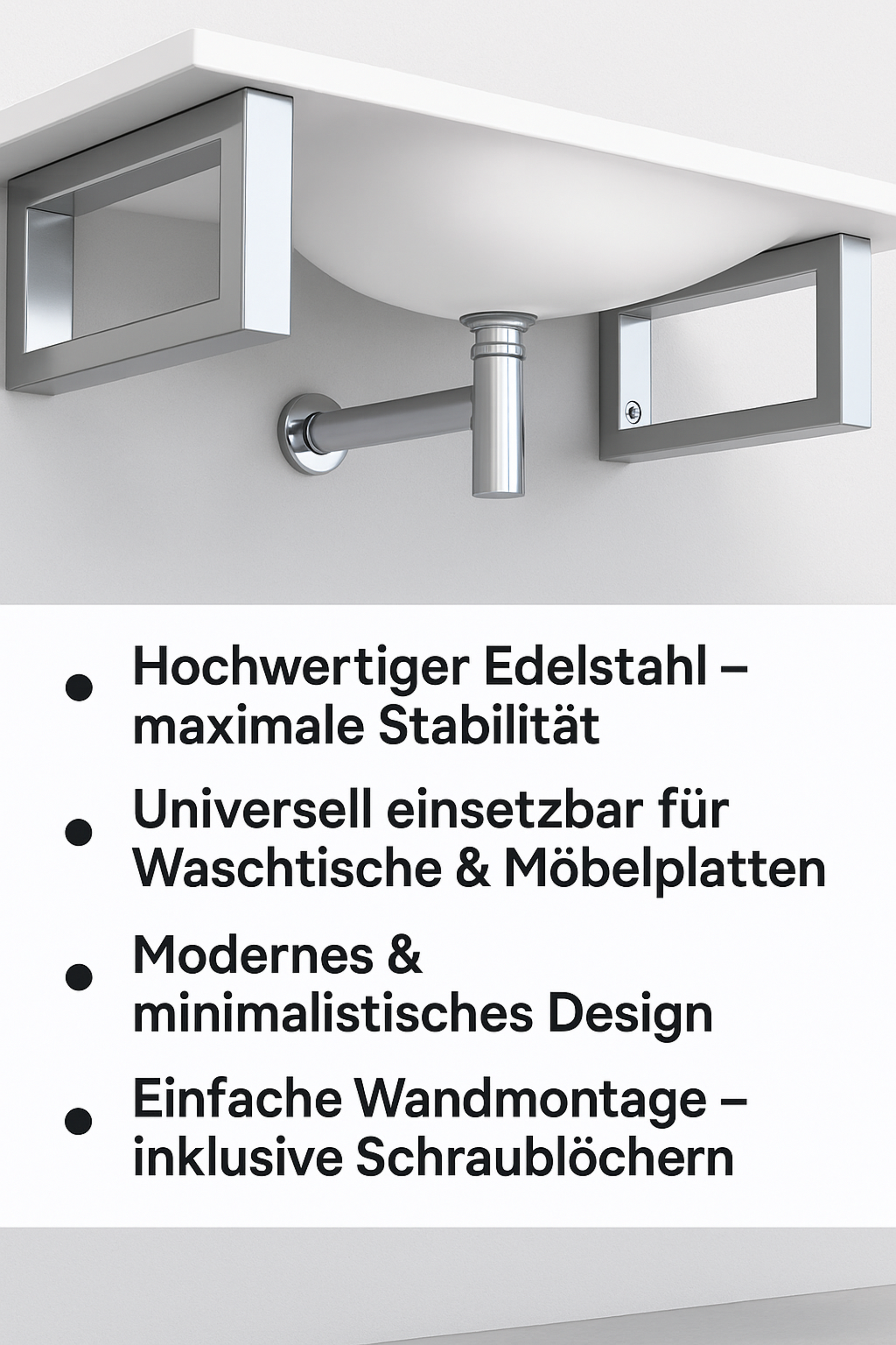 Zweiteilige Wandkonsole in Chromoptik aus Messing für Waschtisch und Aufsatzwaschbecken